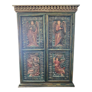Mid 19th Century Spanish Colonial Ecclesiastical Armoire - Carved Apostles & Angels - Monastic Origin