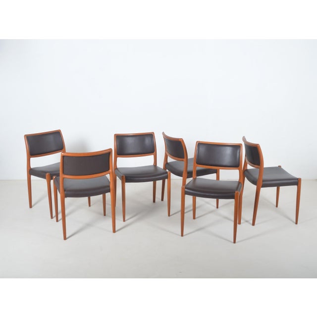 Set of 6 Danish chairs with organic shape designed by Niels Otto Møller in the 1960s. These chairs of model 80 were...