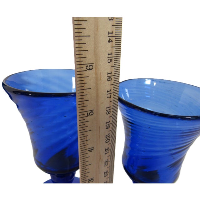 Blue Vintage Blown Glass Cordials Cobalt Blue - a Pair For Sale - Image 8 of 8