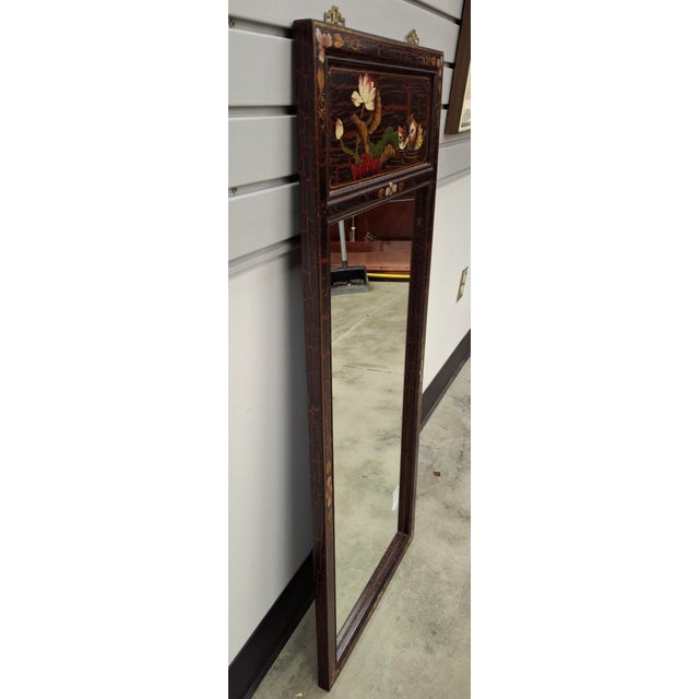 Black 20th Century Chinoiserie Style Painted Wood Frame Trumeau Mirror For Sale - Image 8 of 10