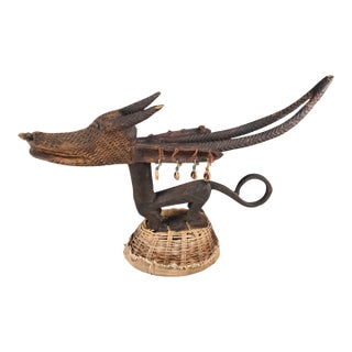 Early 20th Century Bamana Horizontal Chi Wara Antelope Headdress With Basket Cap For Sale