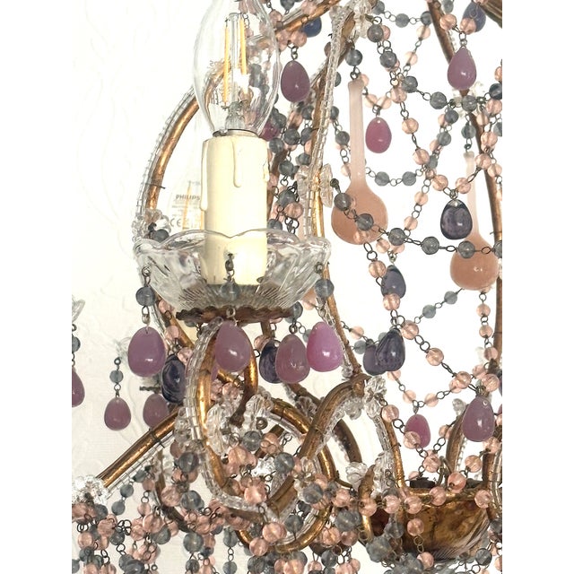 Vintage Gilded Metal Murano Glass Drop Chandelier, 1940s For Sale - Image 14 of 18