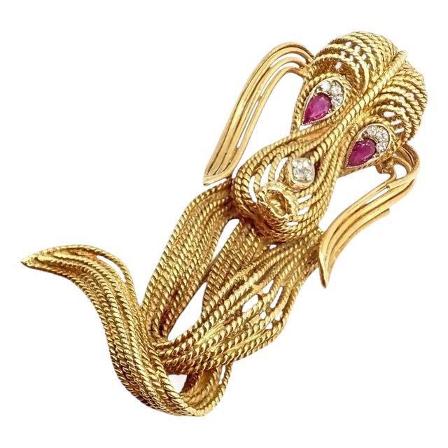 Vintage H. Stern Diamond Ruby Basset Hound Dog Yellow Gold Pin Brooch For Sale