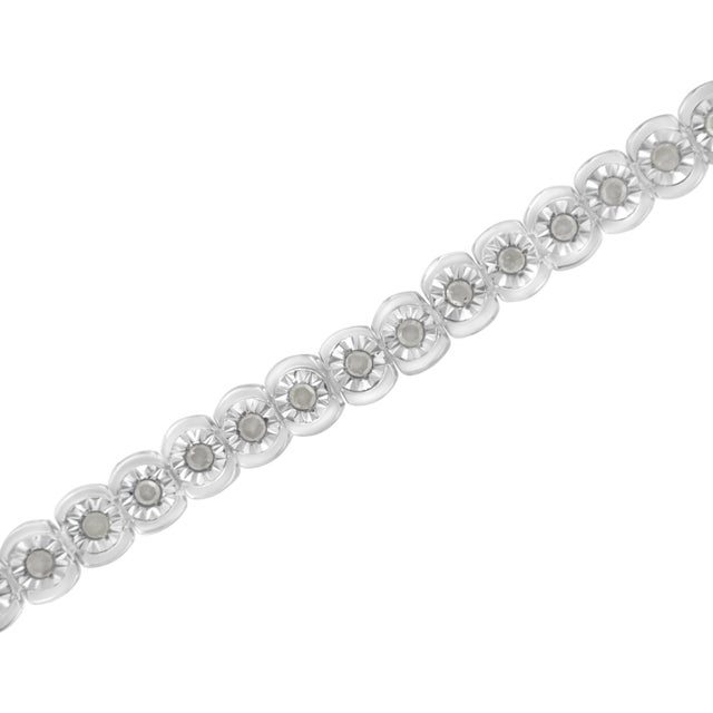 .925 Sterling Silver ½ Cttw Miracle-Set Diamond Round Half Bezel 7” Tennis Bracelet (I-J Color, I2-I3 Clarity) For Sale - Image 4 of 8