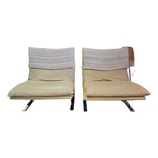 Giovanni Offredi Leather Lounge Chairs for Saporiti Italy- A Pair For Sale