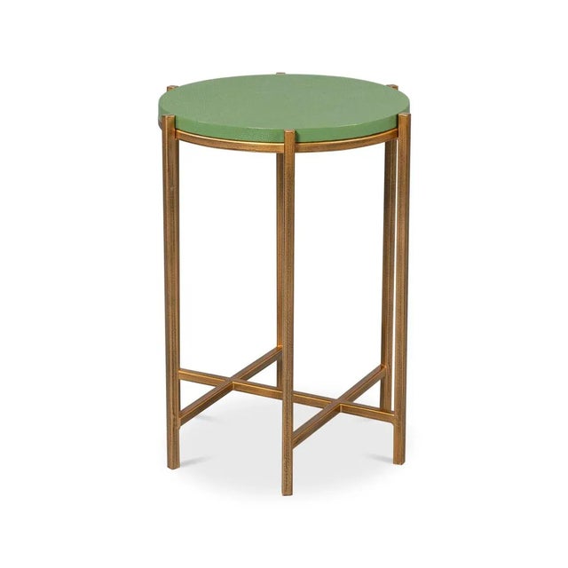 Green Leather Top Accent Table For Sale - Image 4 of 12