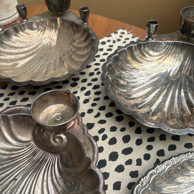 Silver 1970s Instant Collection of Silver Shell Trays With Candleholders- Set of 6 For Sale - Image 8 of 10
