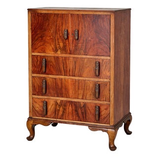 Art Deco Walnut Tallboy Chest of Drawers with Cabinet Top, 1930s For Sale