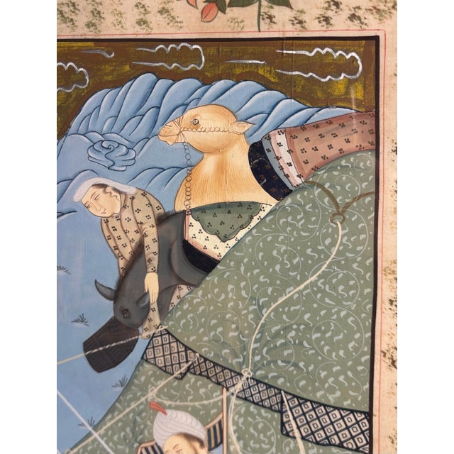 20th Century Mughal Court Painting on Silk - Persian Indian Miniature Style For Sale In Miami - Image 6 of 8