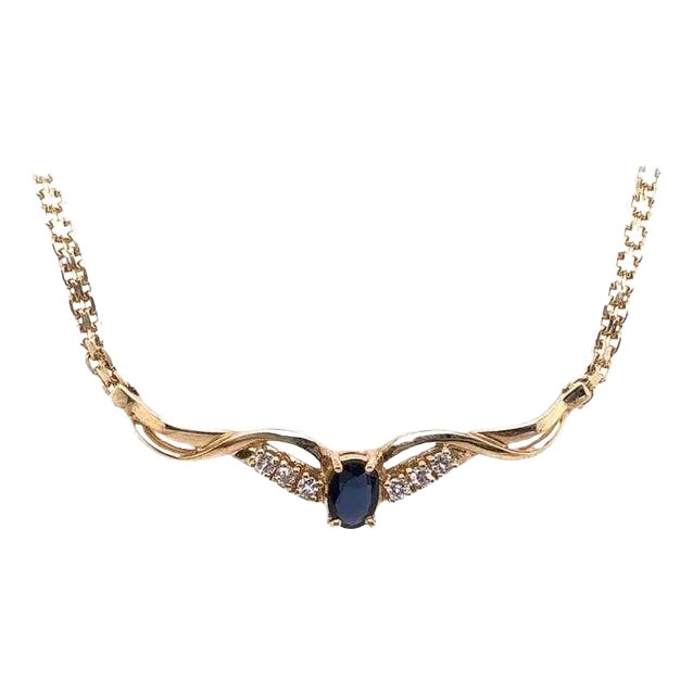 14 Karat Gold Cable Necklace With Diamond and Sapphire Soldered Pendant .40tdw For Sale