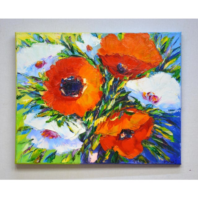 Artist Irina Sidorovich. This vibrant artwork showcases a striking bouquet of flowers, executed with bold, expressive...