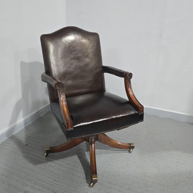 Hollywood Regency Mahogany Swivel Office Desk Chair, 1920 For Sale - Image 3 of 15