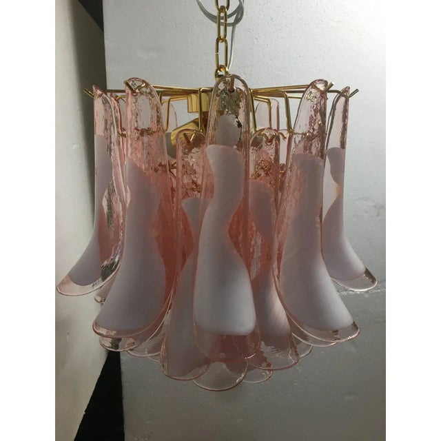 Italian Murano Glass Sella Pink with Gold Metal Frame Chandelier For Sale - Image 13 of 13