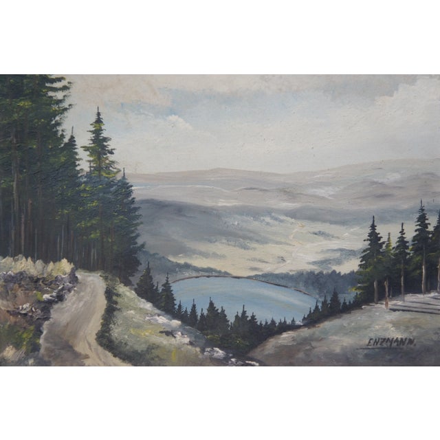 Vintage Eduard Enzmann Alpine Lake Landscape Oil Painting on Board 19" For Sale - Image 4 of 10