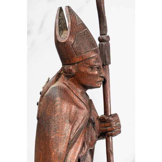 19th Century Folk Art Statue Sculpture Carved Wood Bishop Santos Style For Sale - Image 10 of 17