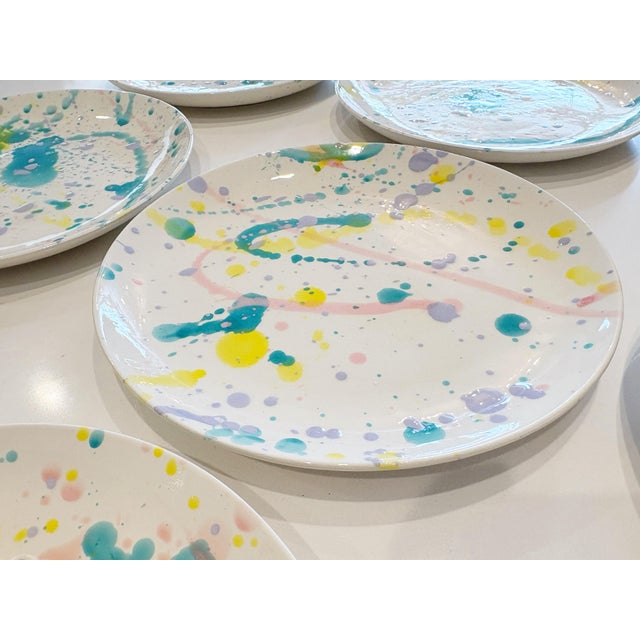 1990s Multi-Color Splatter Glaze Dinner Plates - Set of 9 For Sale - Image 5 of 8