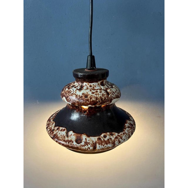 West German Brown and Beige Ceramic Fat Lava Pendant Lamp For Sale - Image 3 of 11