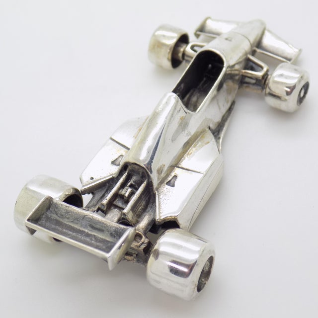 Metal Vintage Italian Handmade Genuine Silver Ferrari F1 260 Racing Car Large Figurine For Sale - Image 7 of 11