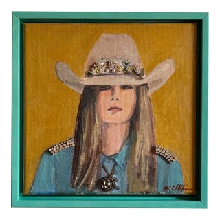 Portrait of a Cowgirl Embellished Painting by Michelle Heimann . For Sale
