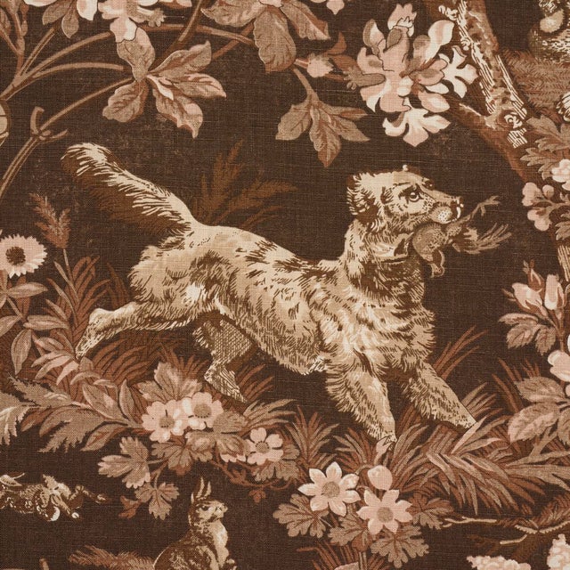 Schumacher SAMPLE - Schumacher Hound Meadow Fabric In Sepia For Sale - Image 4 of 6