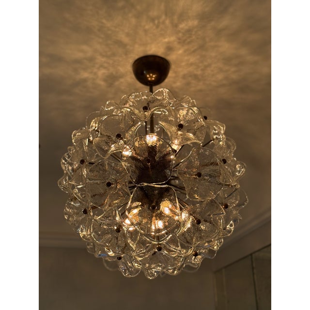 Italian Murano Glass Ball Chandelier with Floral Formed Prisms For Sale - Image 4 of 12