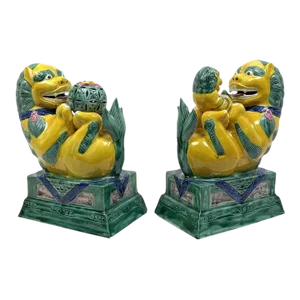 Pair of Mid 20th Century Glazed Ceramic Foo Dogs