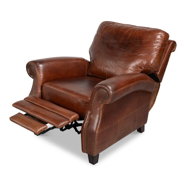 English Club Leather Recliner in Chestnut Brown For Sale In Raleigh - Image 6 of 11