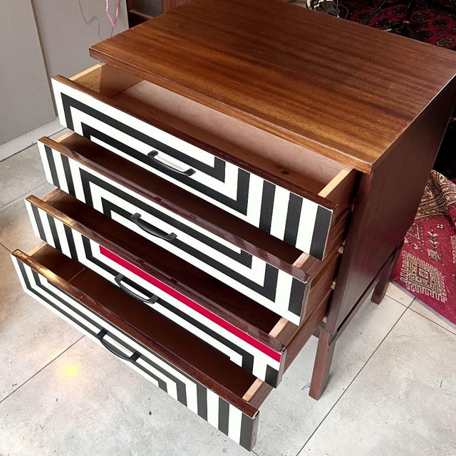Wood Polish Chest of Drawers with Op Art Motif, 1970s For Sale - Image 7 of 11