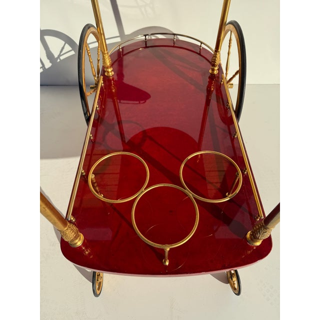 Paper 1970s Aldo Tura Red Parchment Bar Cart, Attributed For Sale - Image 7 of 12