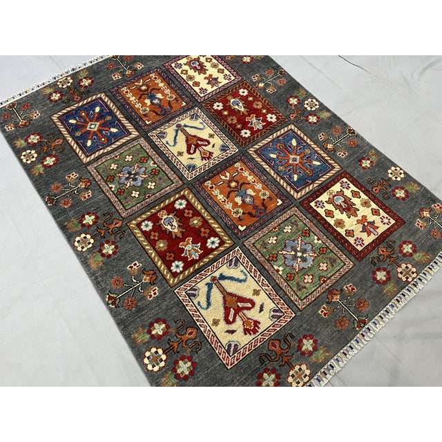 2000 - 2009 Gray Bakhtiari Persian Tree of Life Garden Panel Wool Rug, 4'11" X 6'6" For Sale - Image 5 of 12