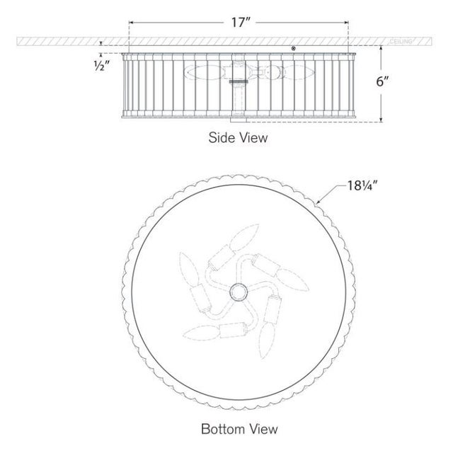 Modern Chapman & Myers for Visual Comfort Signature Kean 18" Flush Mount in Hand-Rubbed Antique Brass with Clear Glass Rods & Frosted Glass Diffuser For Sale - Image 3 of 3