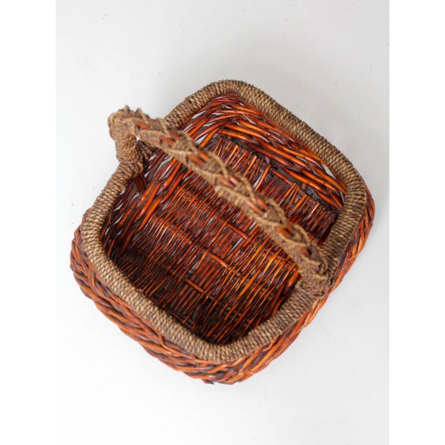 Vintage Woven Willow Basket With Wrapped Arched Handle For Sale - Image 11 of 14