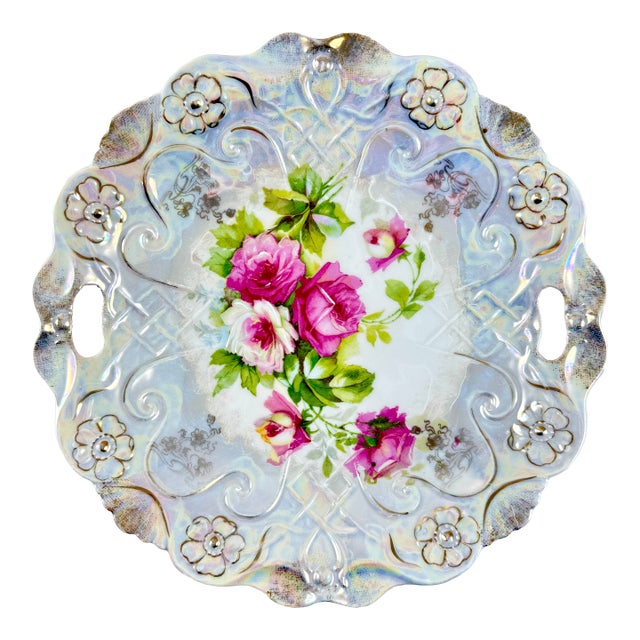 Tl Lehmann Bavarian Porcelain Iridescent Handled Rose Bowl For Sale