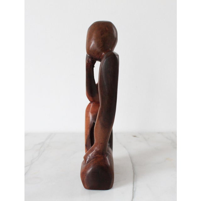 Brown Mid-Century Abstract Modern Hand-Carved Thinking Figural Sculpture For Sale - Image 8 of 10