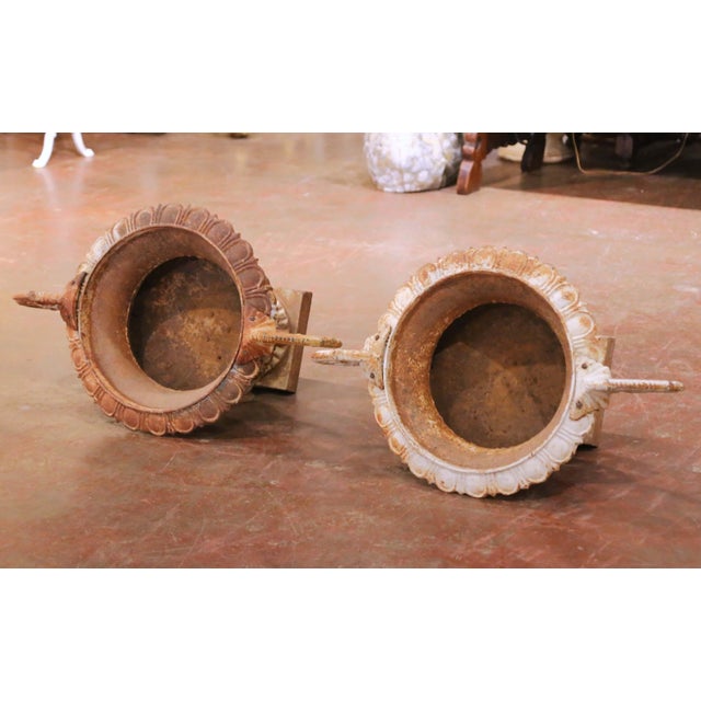Pair of Early 20th Century French Painted Iron Chambord Garden Urn Planters For Sale - Image 12 of 13