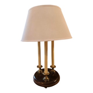 Vintage Brass and Wood Bouillotte Style Triple Candle Lamp For Sale