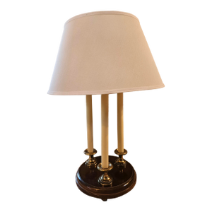 Vintage Brass and Wood Bouillotte Style Triple Candle Lamp