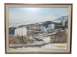 Jack Hambleton (1916-1988) Snowy Industrial Landscape Watercolor C.1970