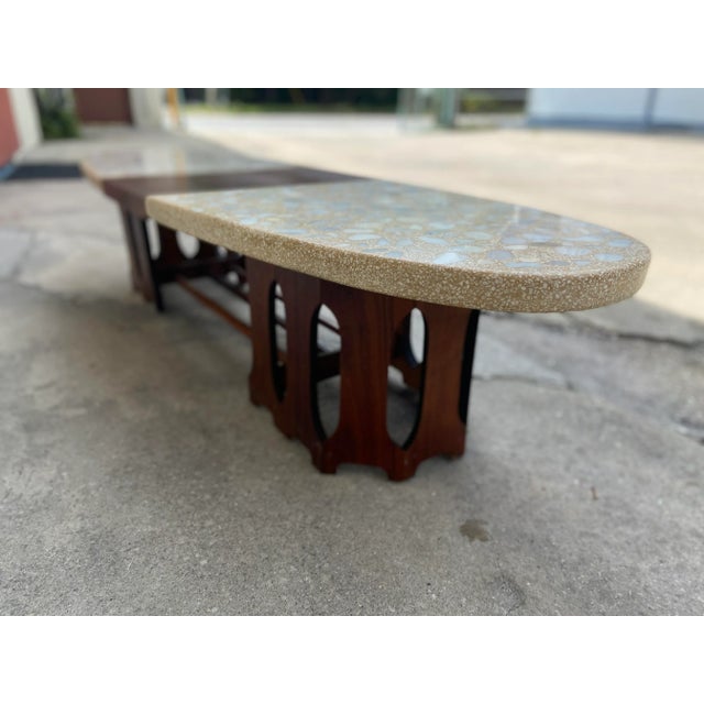 Coffee Mid Century Modern Terrazzo Marble + Walnut Fretwork Coffee Table | by Harvey Probber For Sale - Image 8 of 12