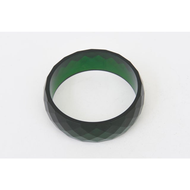 Plastic Vintage 1930's Green Diamond Faceted Bakelite Bangle Bracelet For Sale - Image 7 of 11
