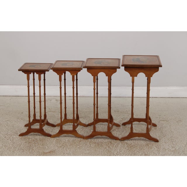 English Set of 4 Adams Style Paint Decorated Satinwood Nesting Tables For Sale - Image 3 of 14