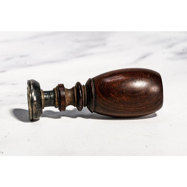 Green Wonderful Turned Wood Handle Antique Green Citrine Matrix Armorial Coat of Arms Wax Seal Desk For Sale - Image 8 of 8