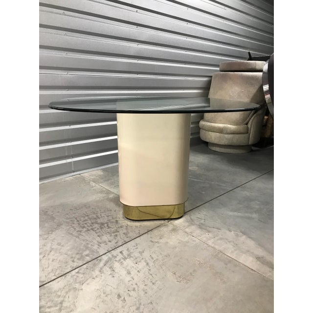 Metal Vintage Mid Century Modern Laminate and Brass Pedestal Table For Sale - Image 7 of 7