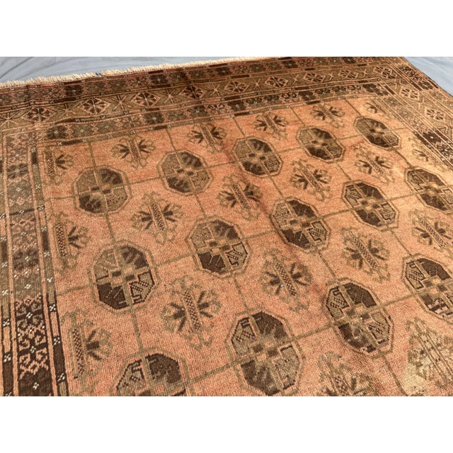 Vintage Afghan Hand-Knotted Tribal Rug, Brown & Beige Geometric Nomadic Wool Pile Rug For Sale - Image 11 of 13
