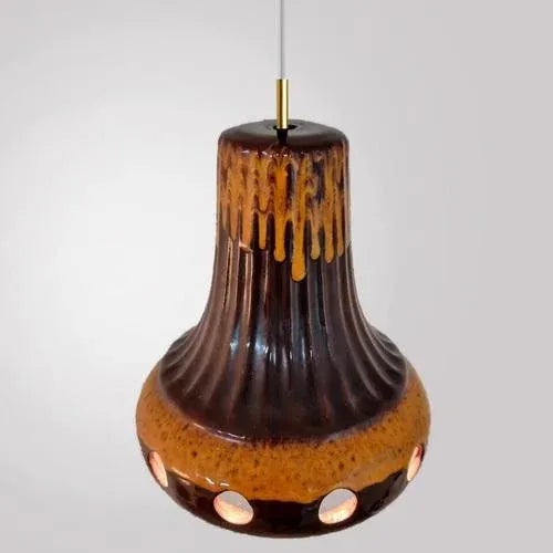 1970s Brown Glazed Ceramic Pendant Light, Germany, 1970s For Sale - Image 5 of 13