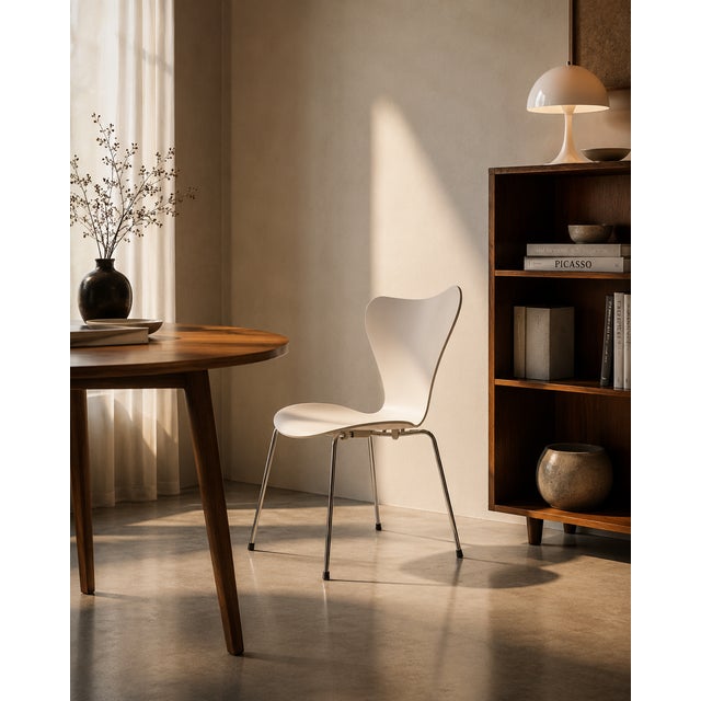 Series 7 chair designed by arne jacobsen and produced by fritz hansen in denmark. model 3107 executed in white moulded...