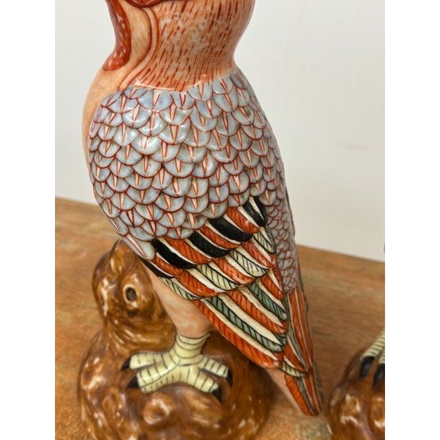 Hand Painted Porcelain Parrots, Set of Two For Sale - Image 9 of 12
