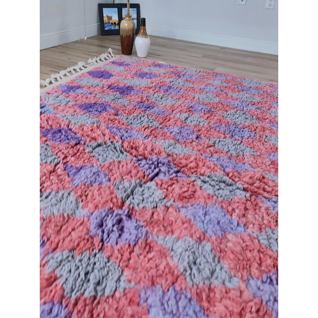 Pink Grey Purple Diamond Handwoven Wool Moroccan Rug For Sale - Image 4 of 13