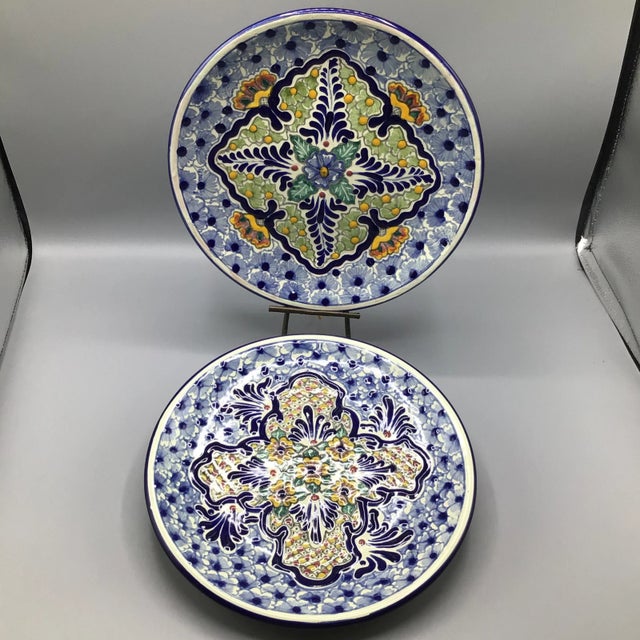 Vintage Talavera Hand Painted Serving Plates Made in Puebla Mexico - a Pair For Sale - Image 13 of 13