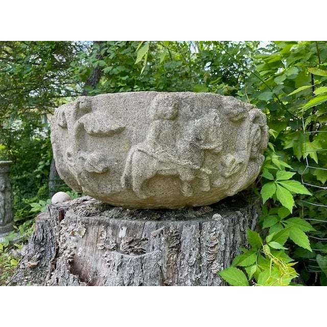 Large Antique Stone Planter With Medieval Hunting Scene For Sale - Image 13 of 13